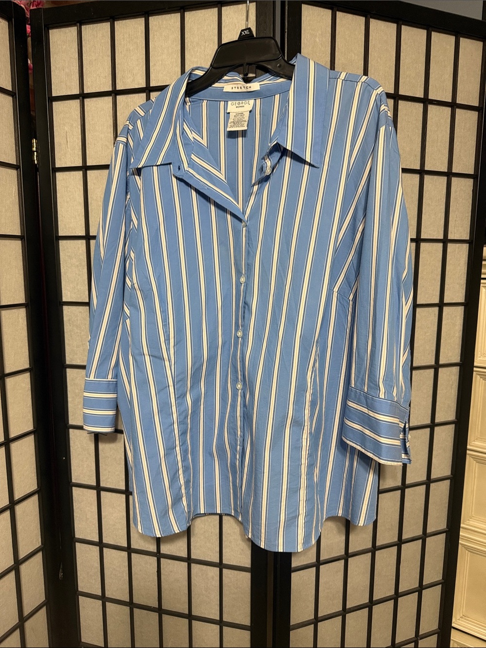 George Light Blue and White Vertical Stripe Shirt, 26/28W